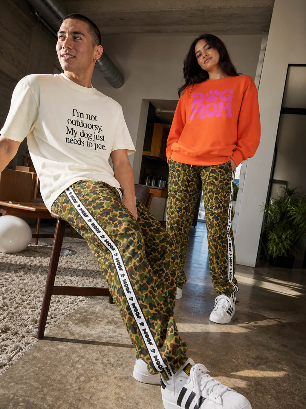 Camo Wide-Leg Unisex Paw Print Joggers