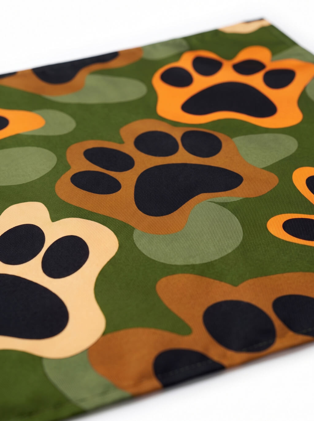 Close up of the camo pattern on the Camo Dog Bandana from WOOF