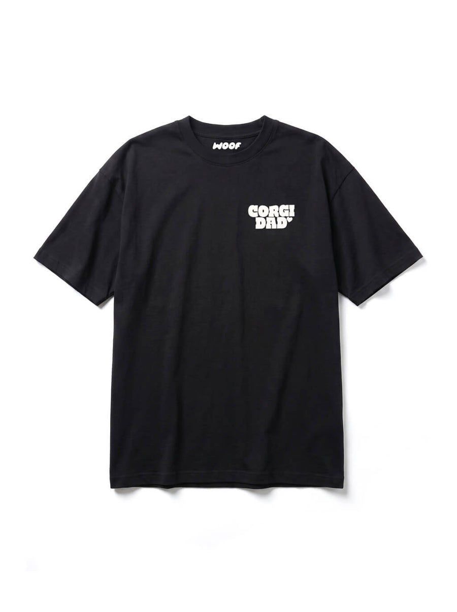 Black Corgi Dad Tribute T-Shirt from WOOF, front view