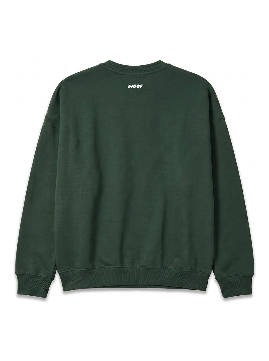 Back of the green Embroidered Corgi Sweatshirt from WOOF