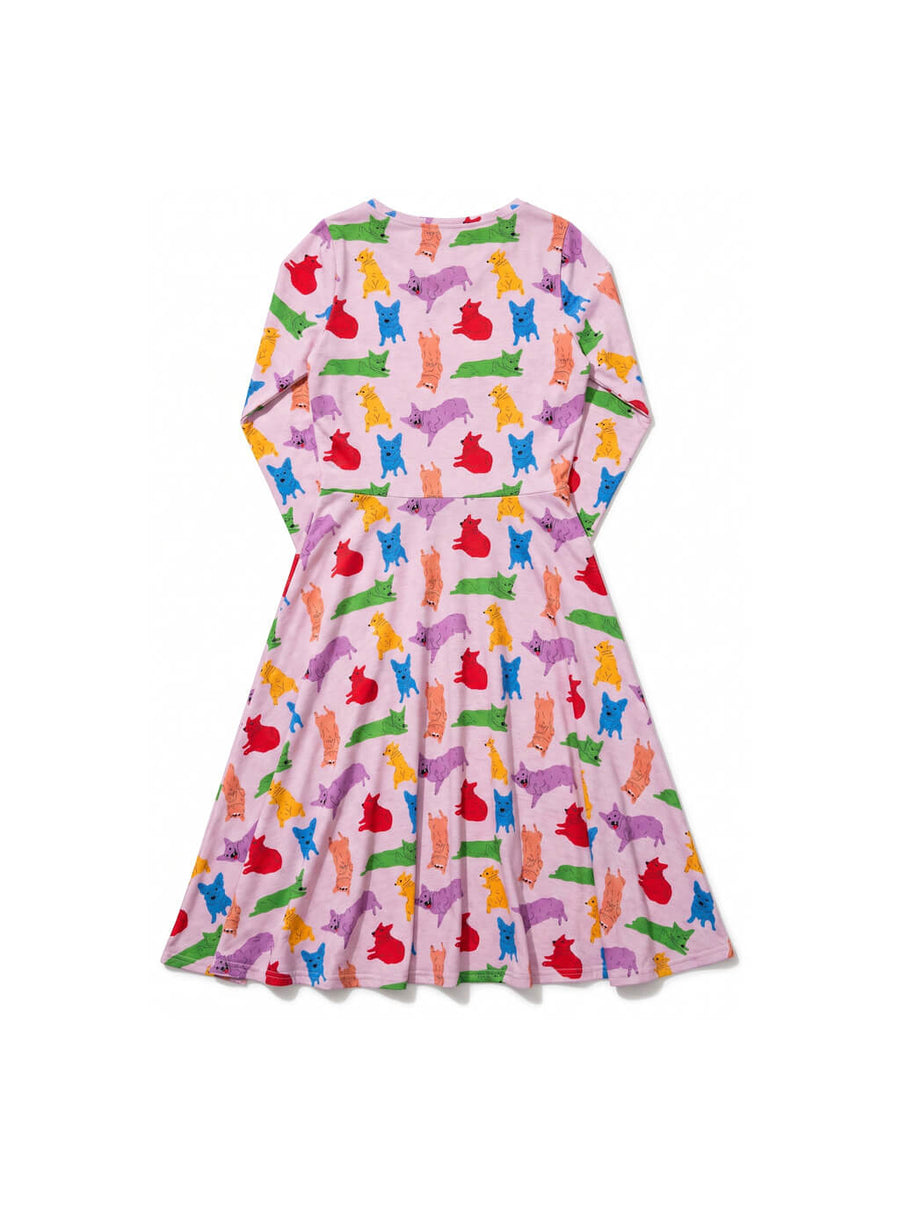 Back of the Corgi Confetti Long Sleeve Midi Dress from WOOF