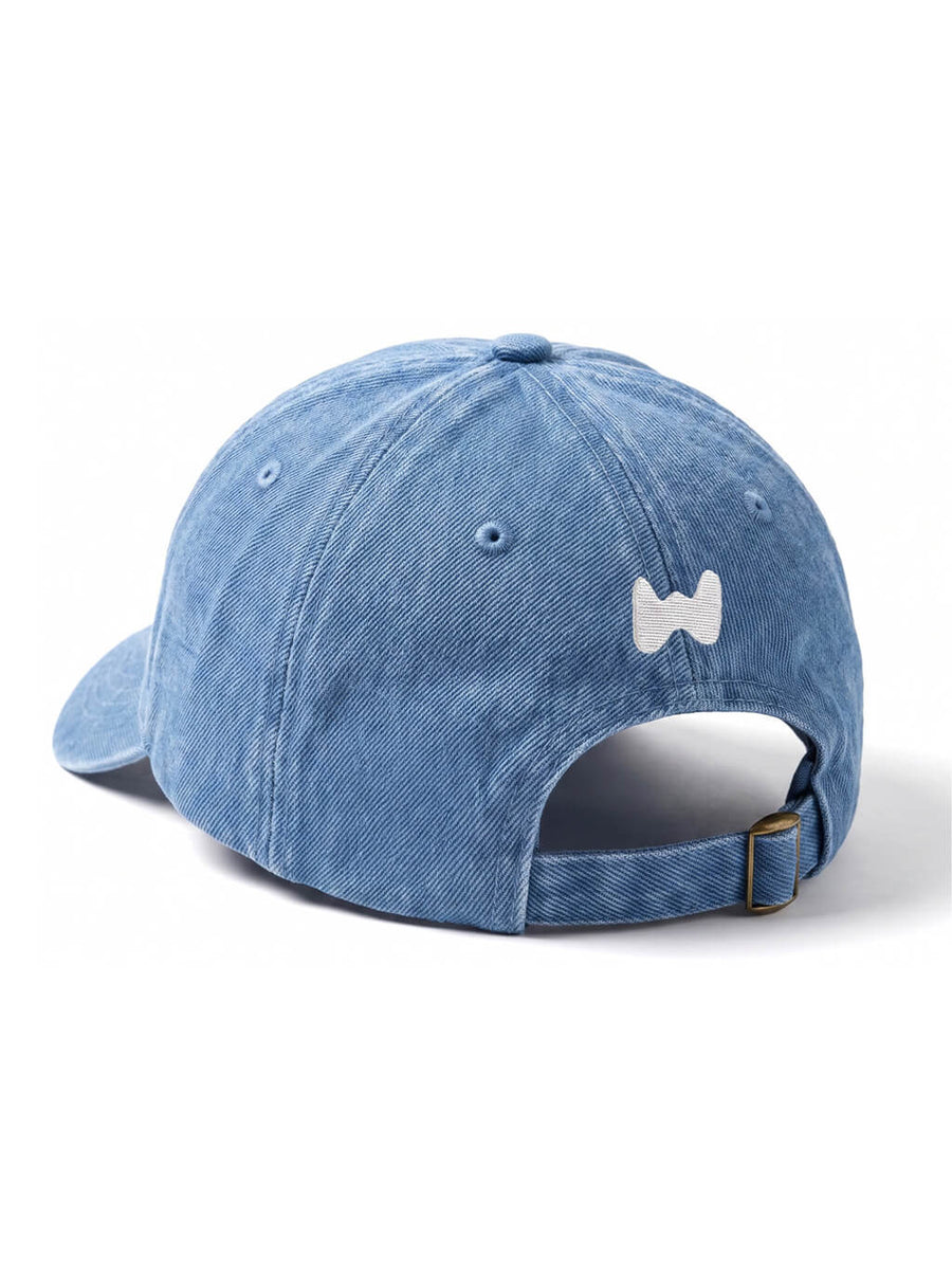 Back of the blue Corgi Denim Cap from WOOF with the adjustable strap