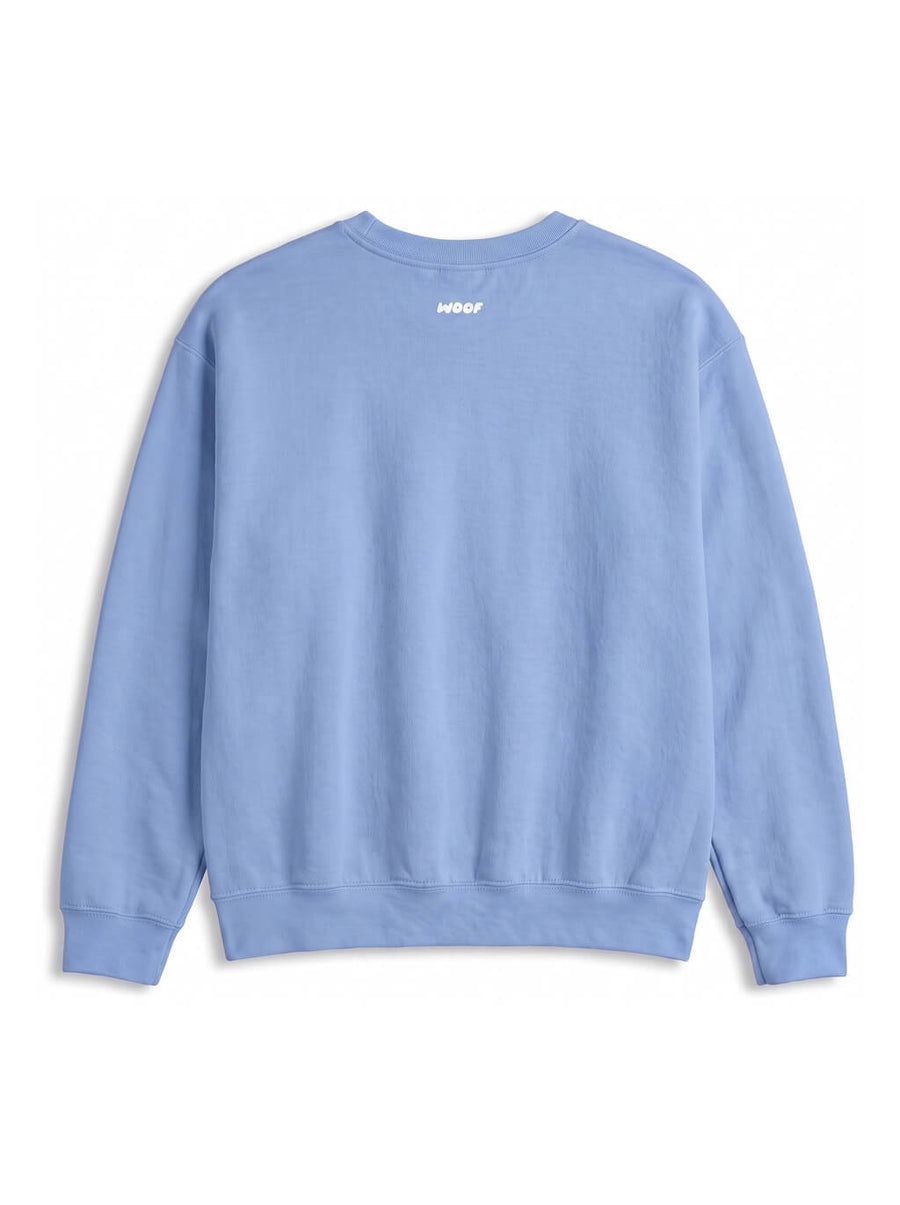 Back of the blue Custom Dog Sketch Sweatshirt from WOOF