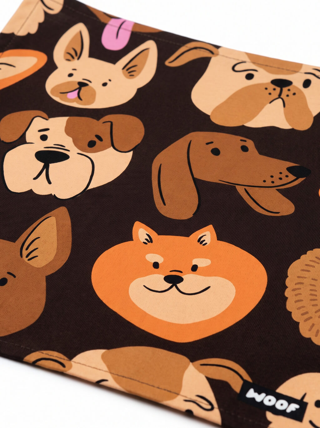 Close up of the print on the black Designer Dogs Bandana from WOOF
