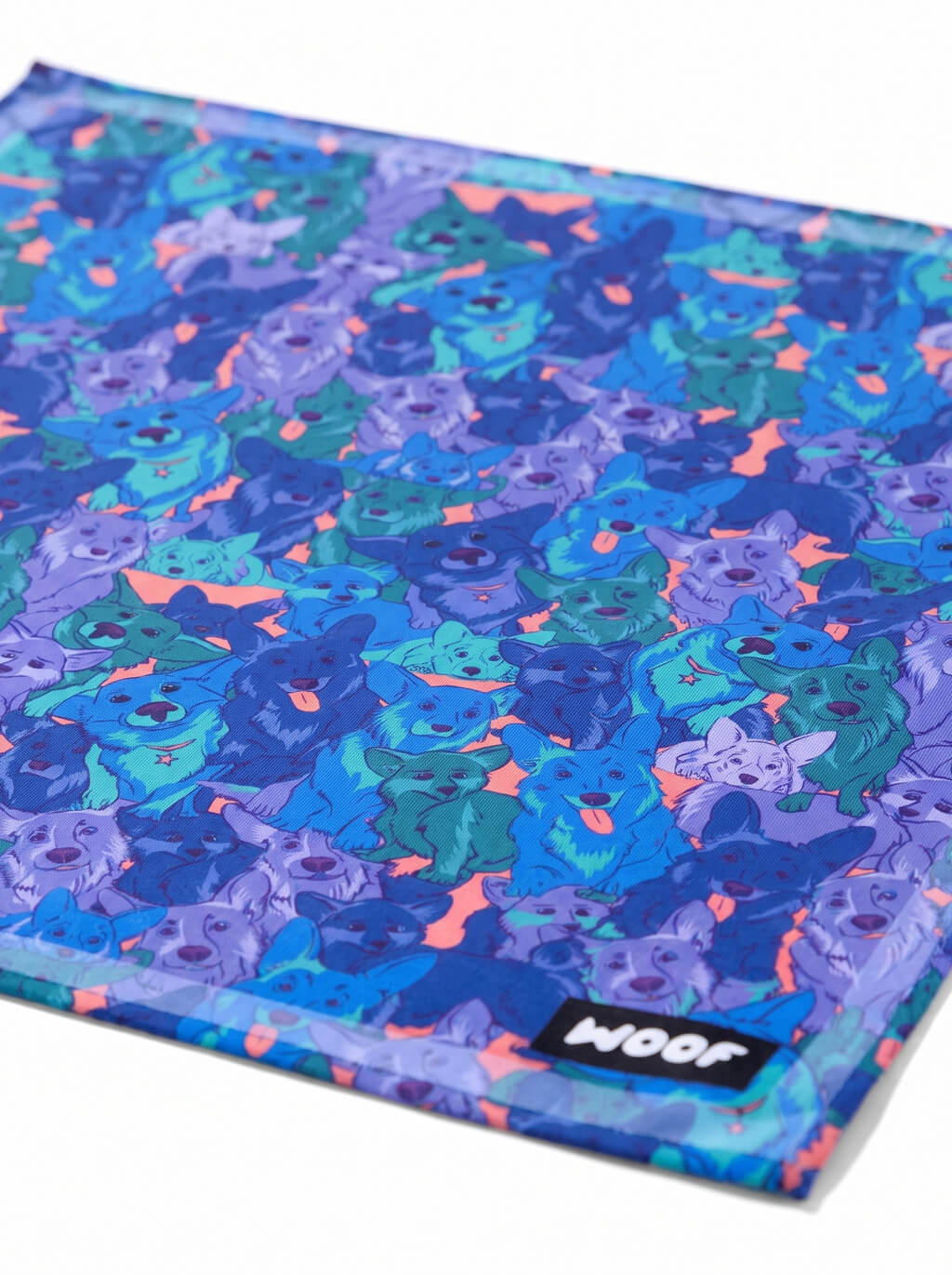 Close up of the print on the lilac Dreamy Blues Dog Bandana from WOOF