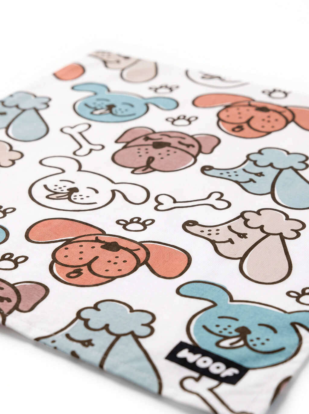 Close up of the print on the white Dog Cuties Bandana from WOOF