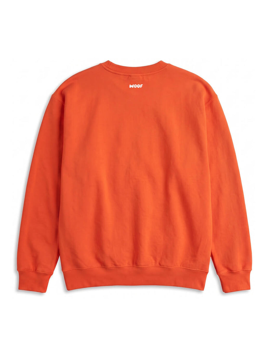 Back of the orange Dog First Statement Sweatshirt from WOOF