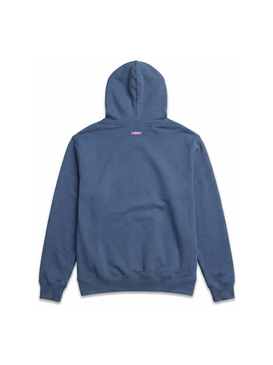 Back of the blue Dog Mom Hoodie from WOOF