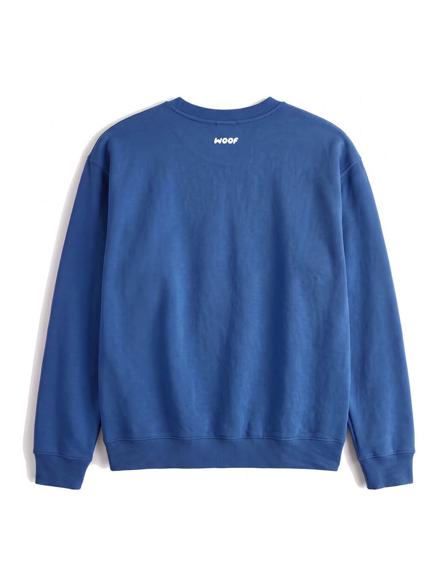 Back of the blue Rainbow Bridge Corgi Sweatshirt from WOOF