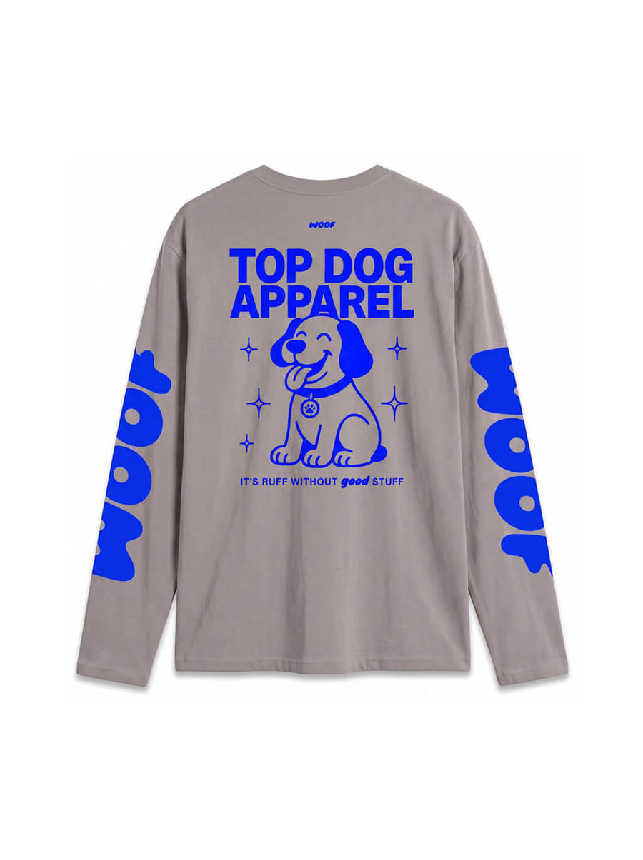 Back of the grey Top Dog Apparel Long Sleeve T-Shirt from WOOF
