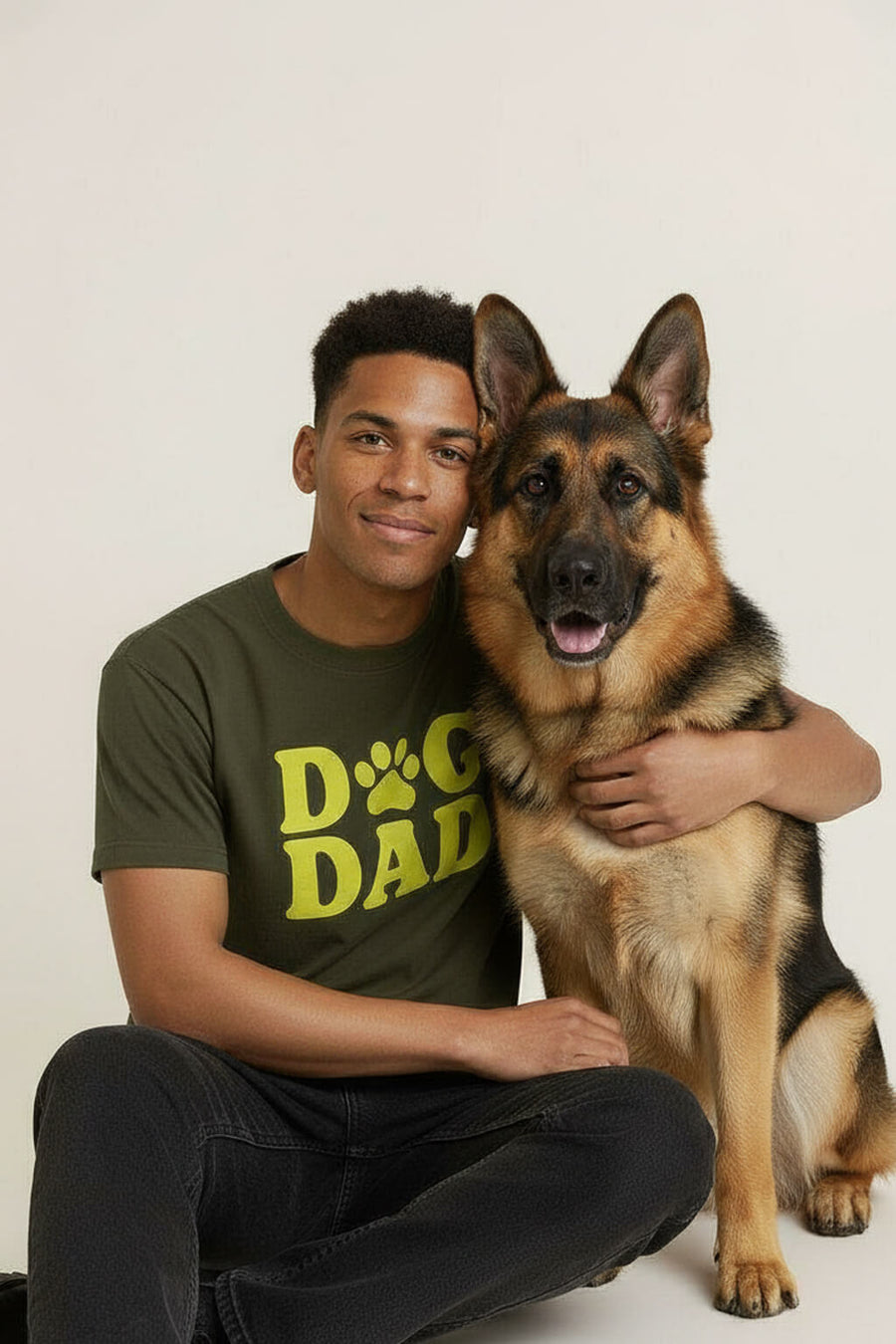 Green Soft Dog Dad T-Shirt from WOOF laid flat, front view
