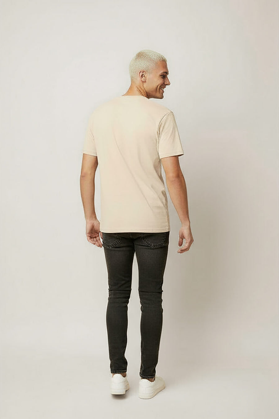 Back view of the beige Soft Dog Dad T-Shirt from WOOF