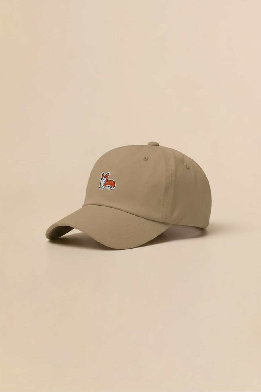 Beige Iconic Corgi Baseball Cap from WOOF, straight on front view