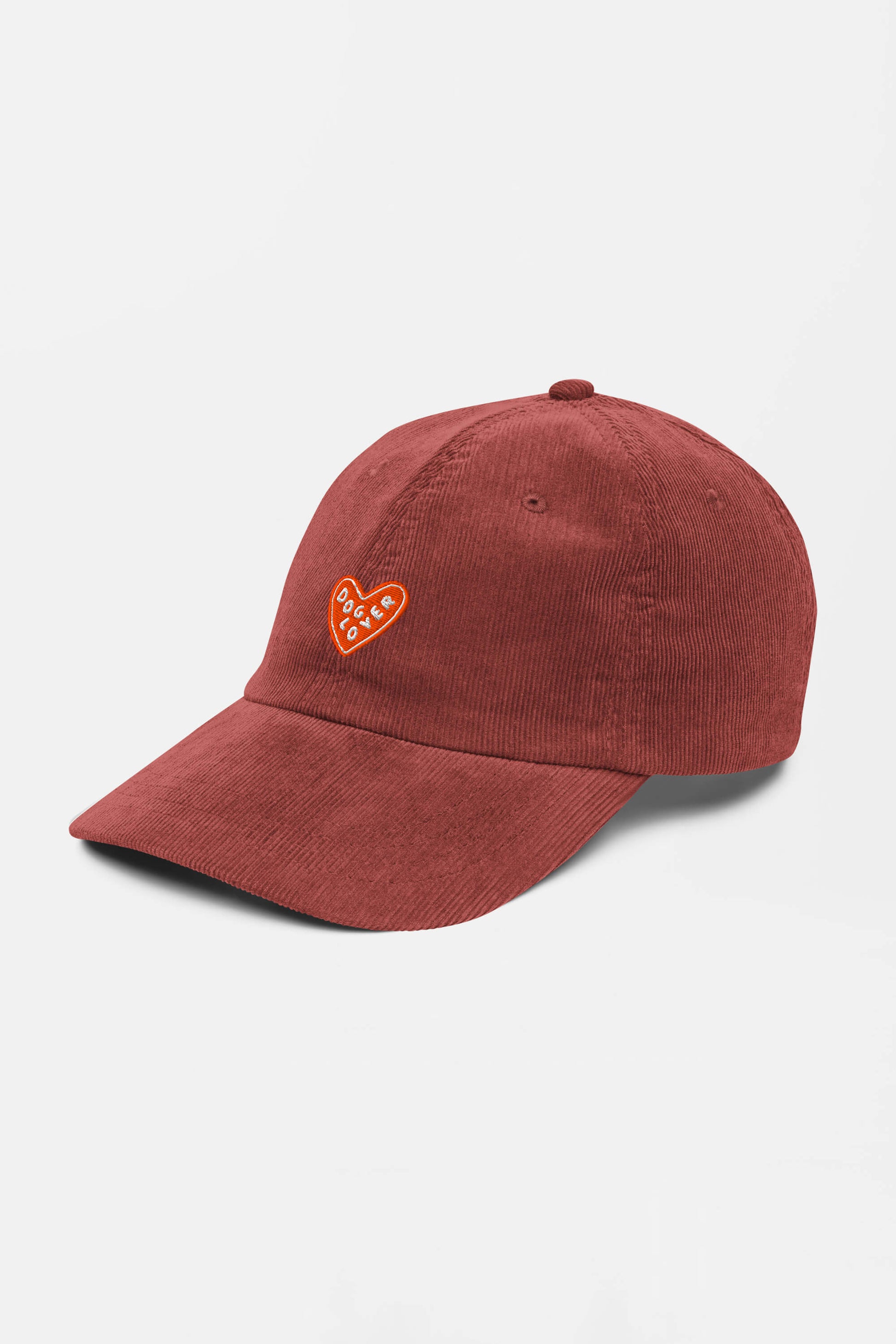 The Limited Dog Lover Corduroy Cap by Dogloverclothing.com is a vintage brown cap with a small orange heart patch and PICKLE YOU embroidered on the front. This adjustable fit cap is shown against a plain white background.