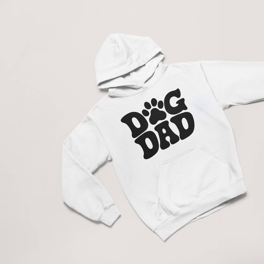 Dog Dad Hoodie from WOOF laid flat, showing the front print