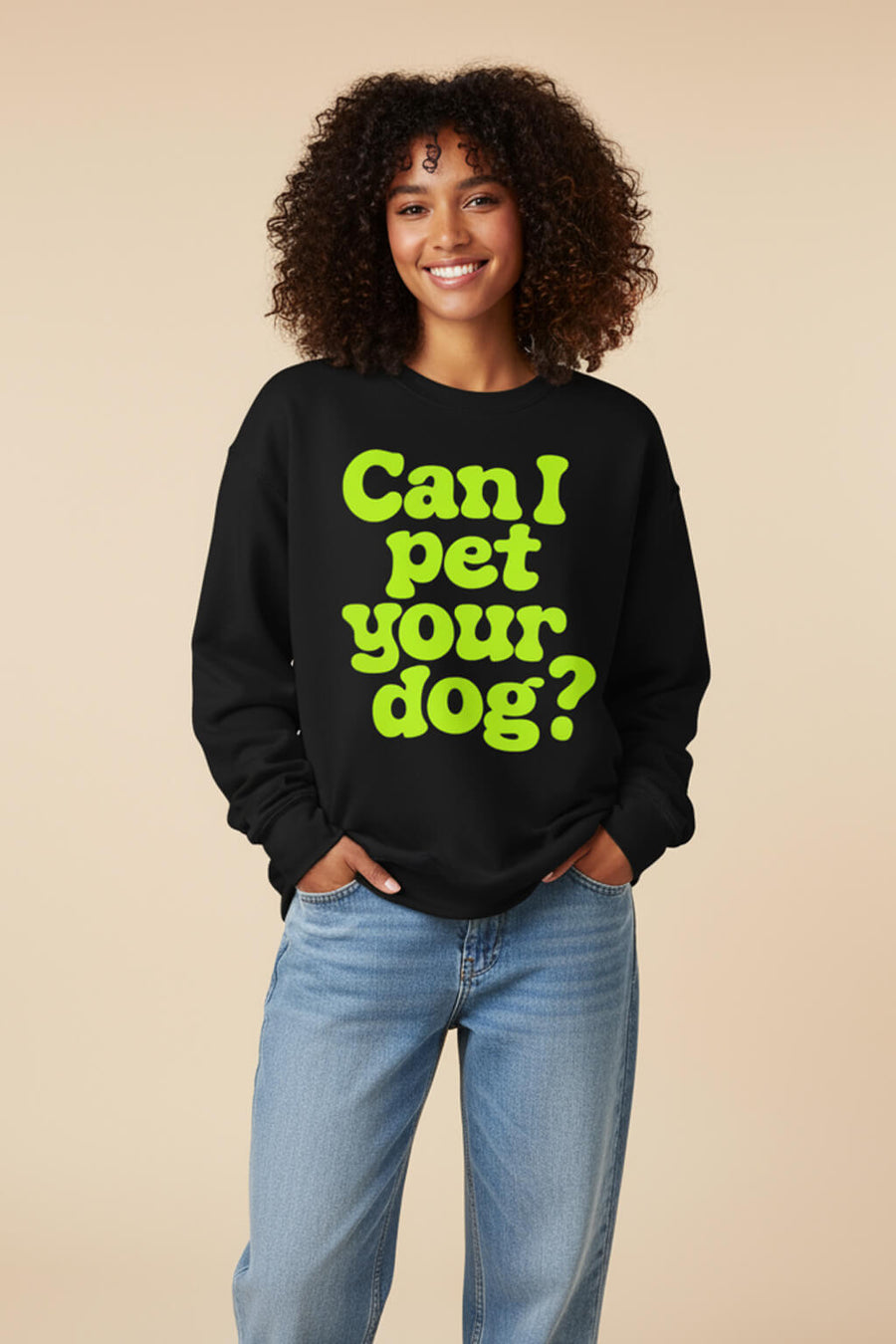Black Can I Pet Your Dog Sweatshirt from WOOF, front view