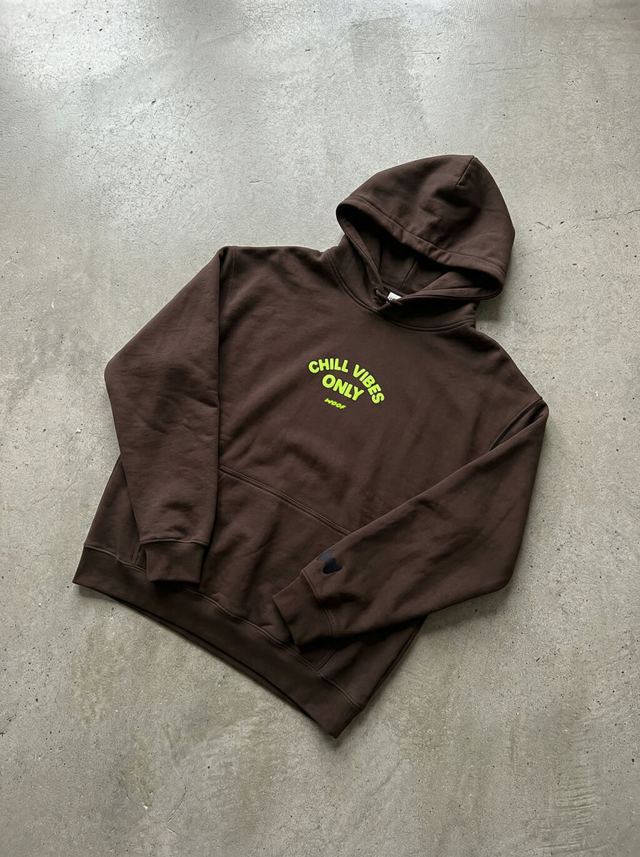 Back of the brown Chill Vibes Only French Bulldog Hoodie from WOOF