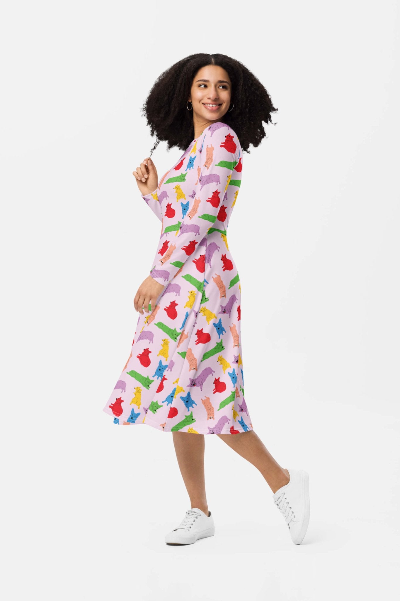 Supreme Corgi Confetti Long Sleeve Midi Dress - Dogloverclothing.com