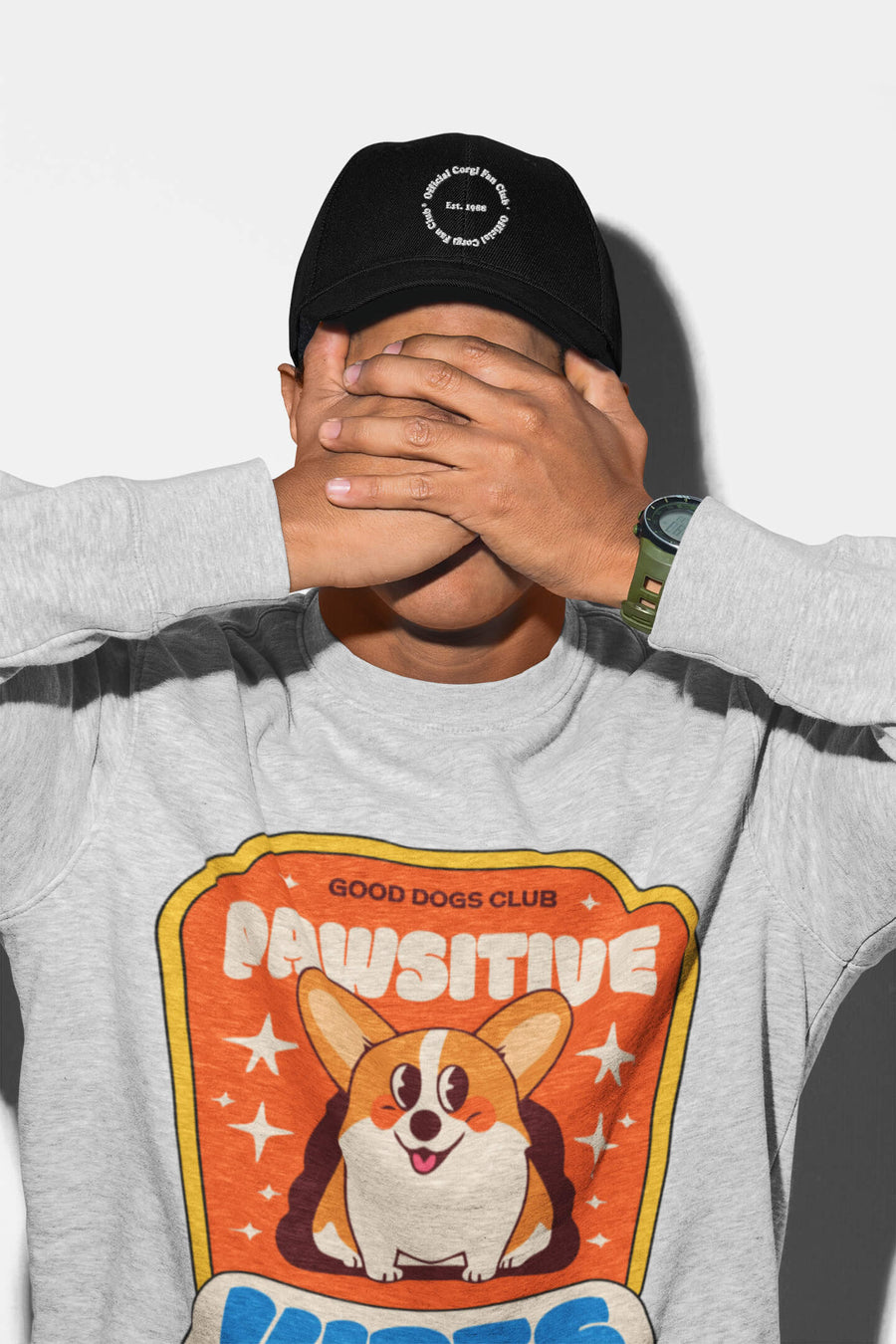 Corgi Fan Club cap from WOOF in black, front view on a plain background