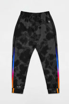 Dogloverclothing.coms Official Corgi Fan Club© Elite Camo Joggers offer a comfy fit, black and gray camo print, multicolor side stripes, and white logos by the left pocket and right ankle.