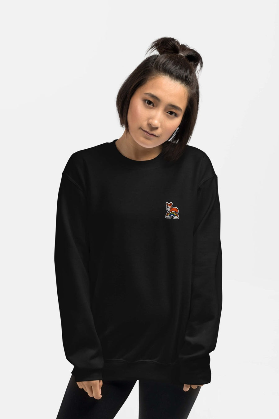 Black Rainbow Bridge Corgi Sweatshirt from WOOF, front view