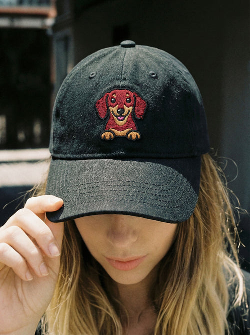 Iconic Dachshund Embroidered Denim Cap