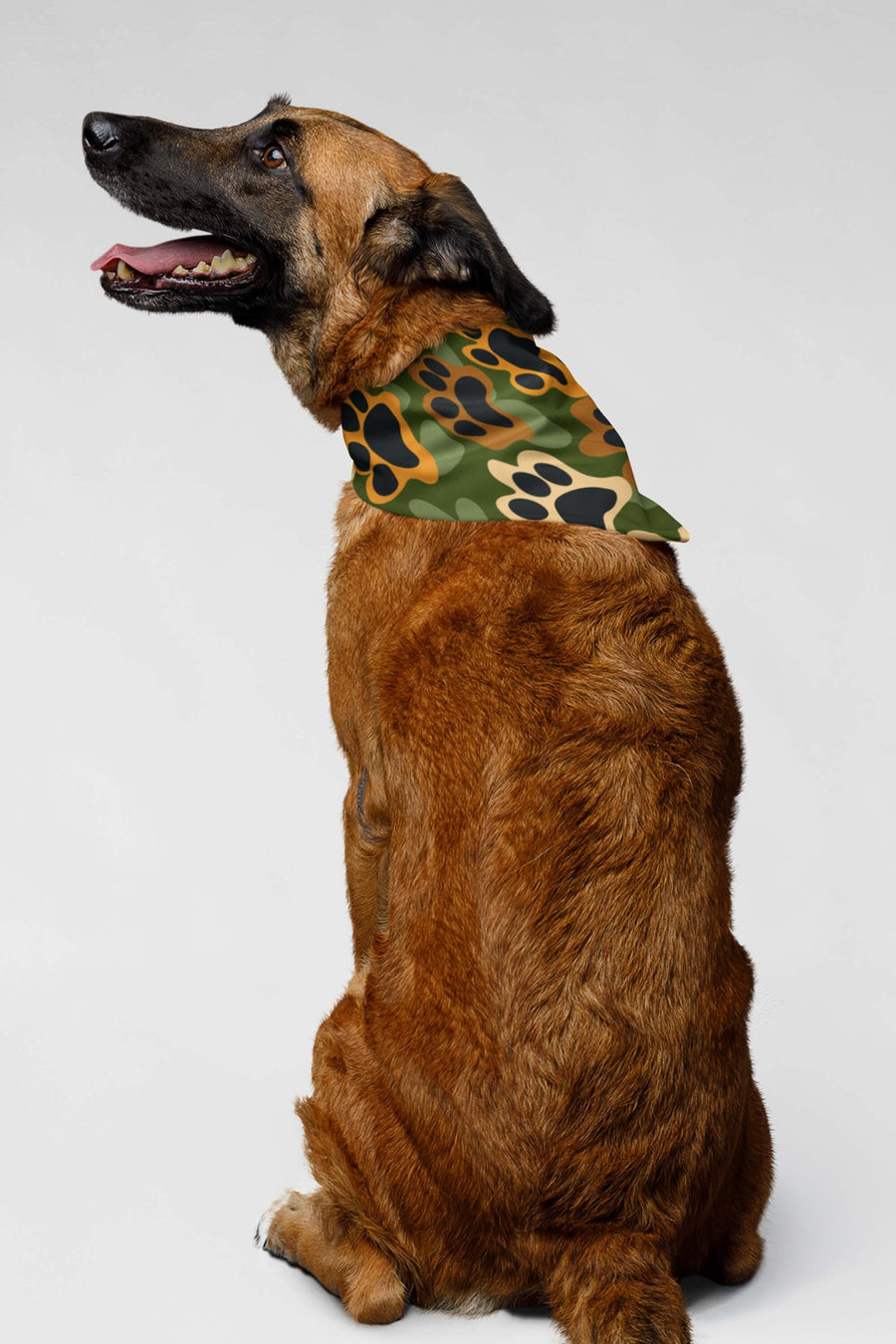 Back of the Camo dog bandana from WOOF showing the camo print