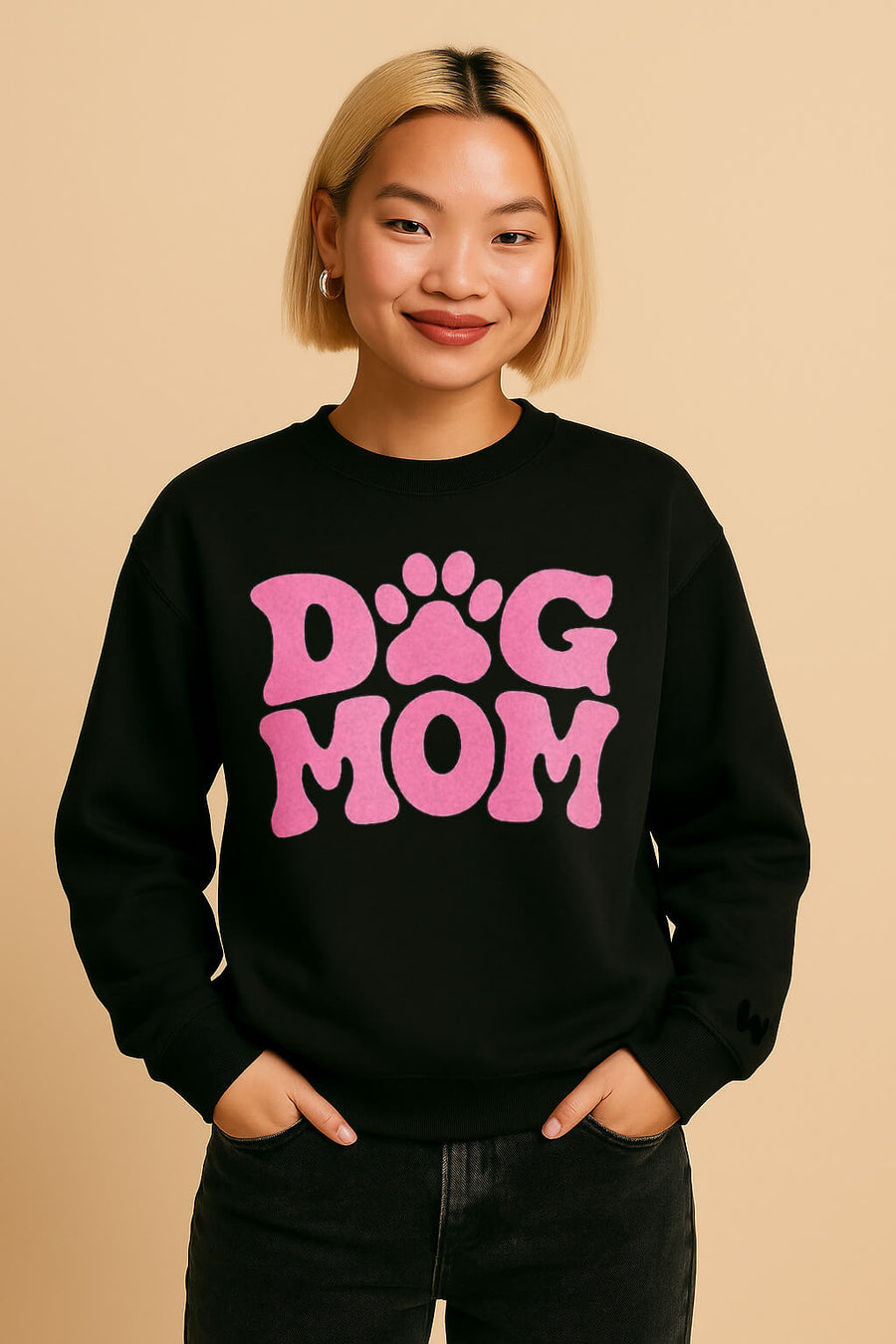 Black Stylish Dog Mom Sweatshirt from WOOF on a plain background