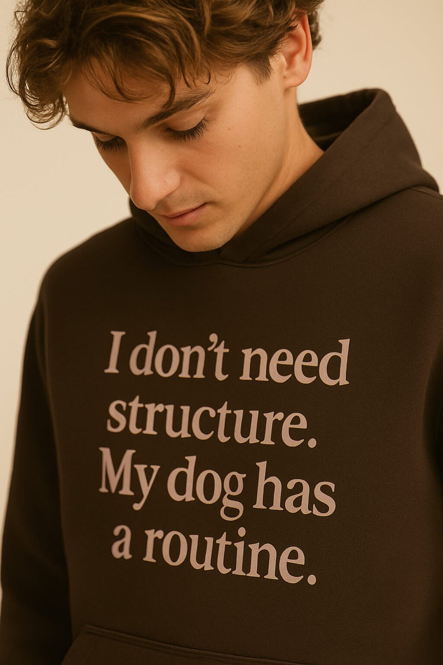 Dark brown No Structure dog hoodie from WOOF on a plain background