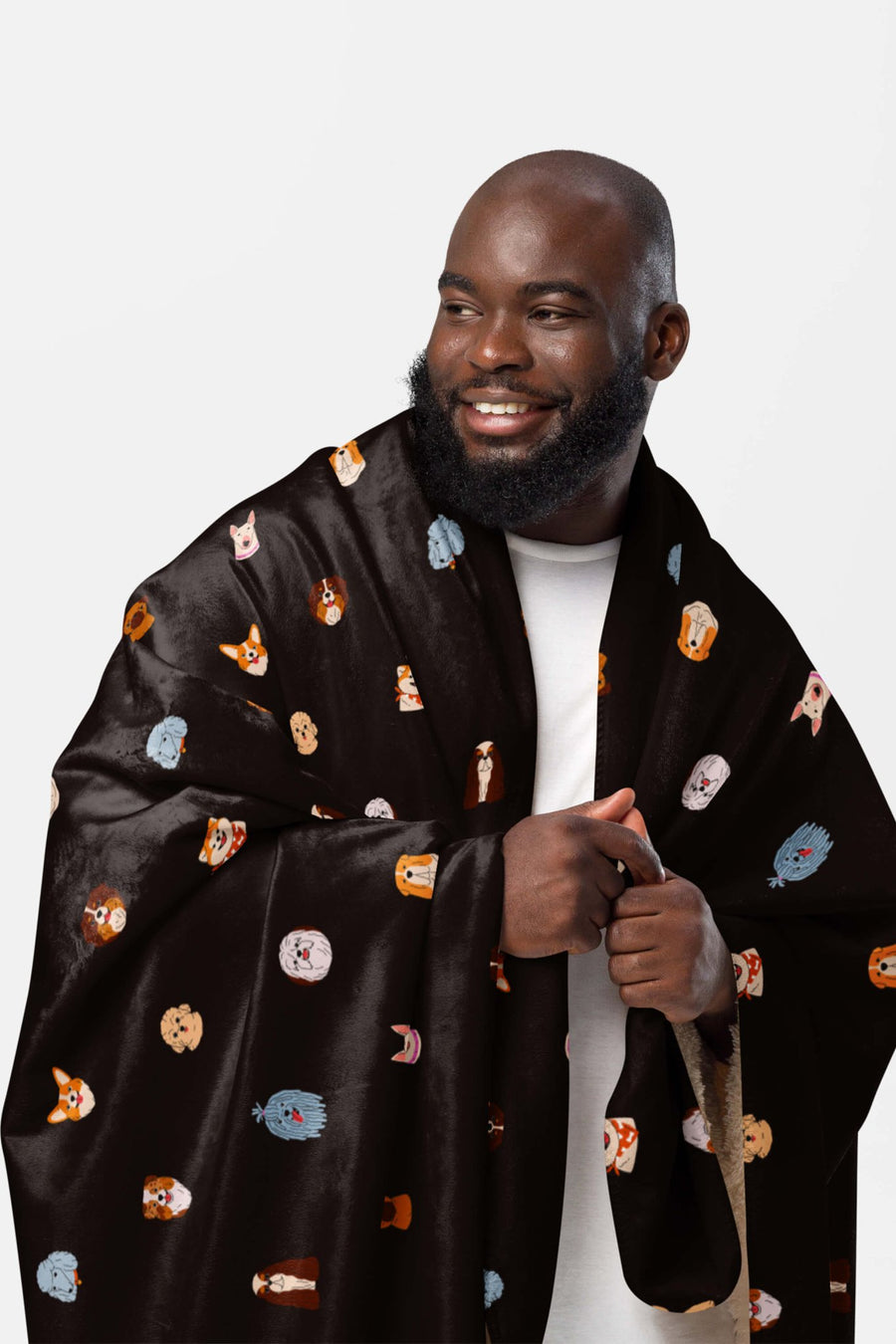 Doggy Dreams Sherpa Blanket from WOOF, front view of the dog print