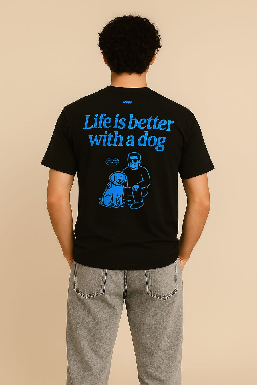 Black Retro Life is Better with a Dog T-Shirt from WOOF, rear print detail