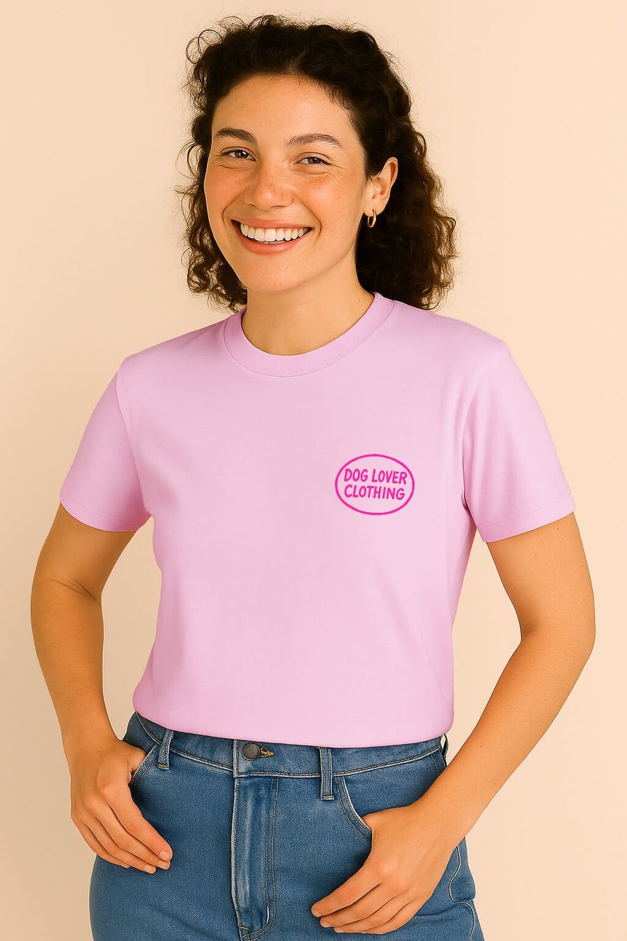 Pink Soft Life is Better with a Dog T-Shirt from WOOF, front view