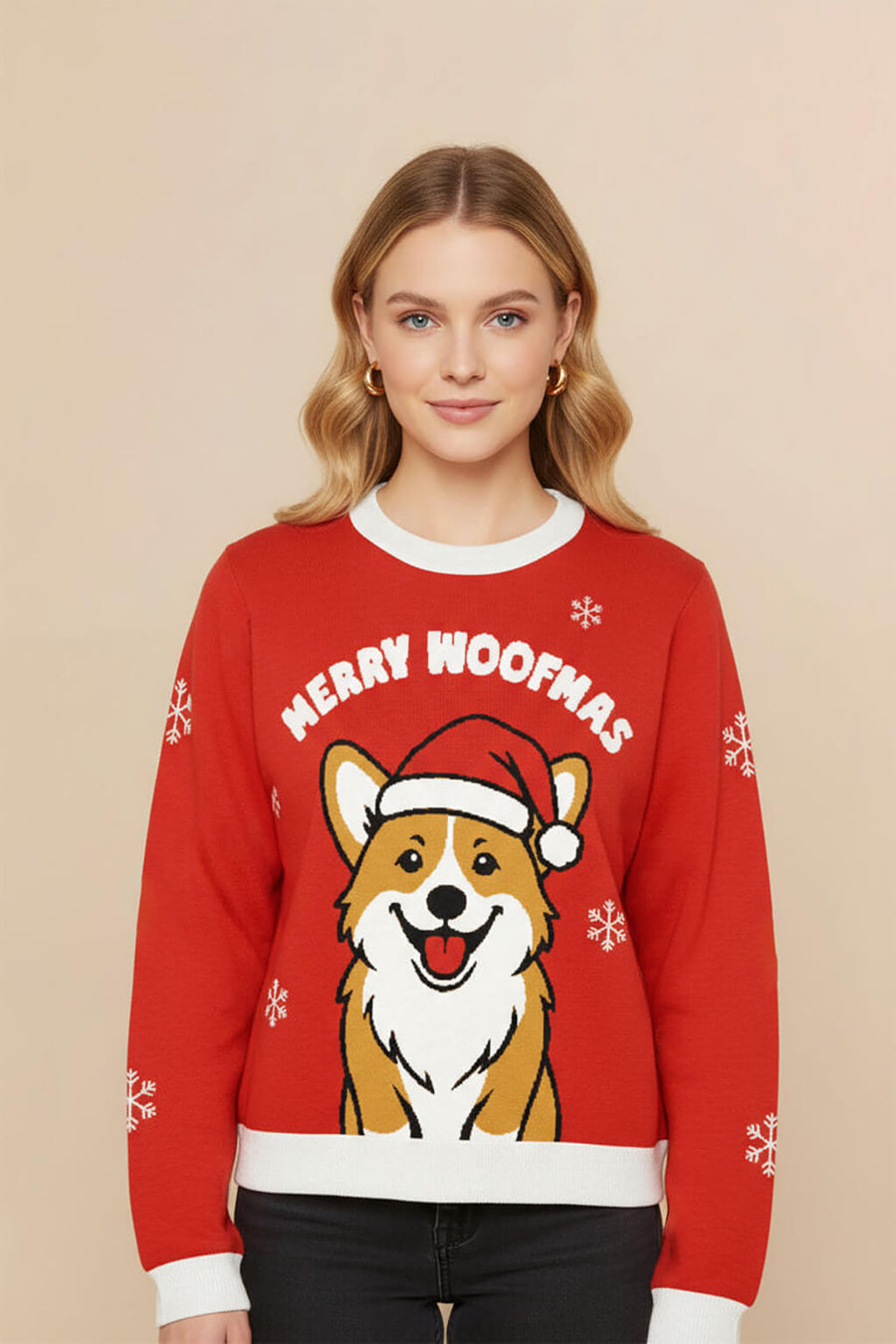 Corgi Christmas sweater from WOOF on a plain background