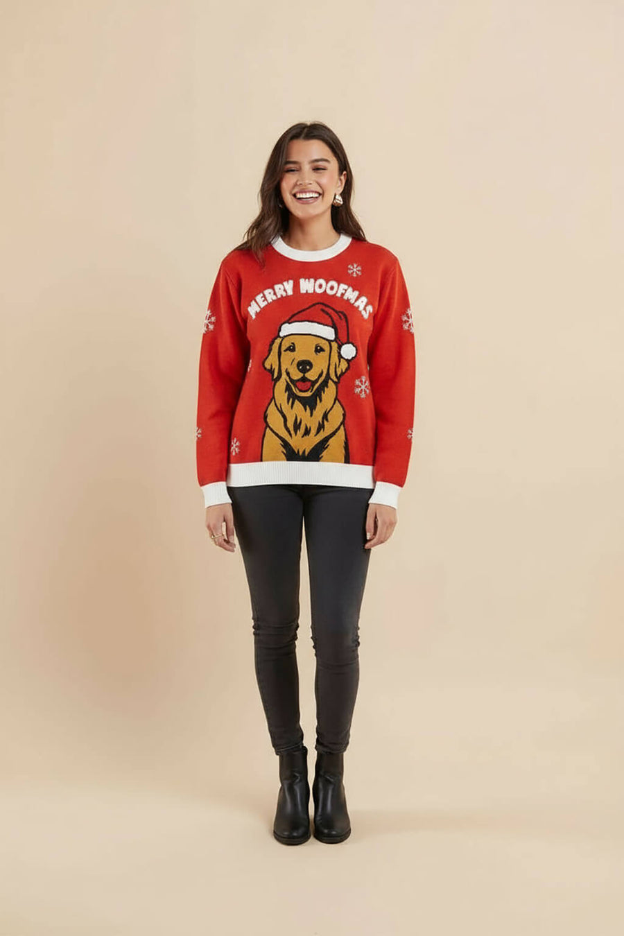 Golden Retriever Christmas sweater from WOOF on a plain background