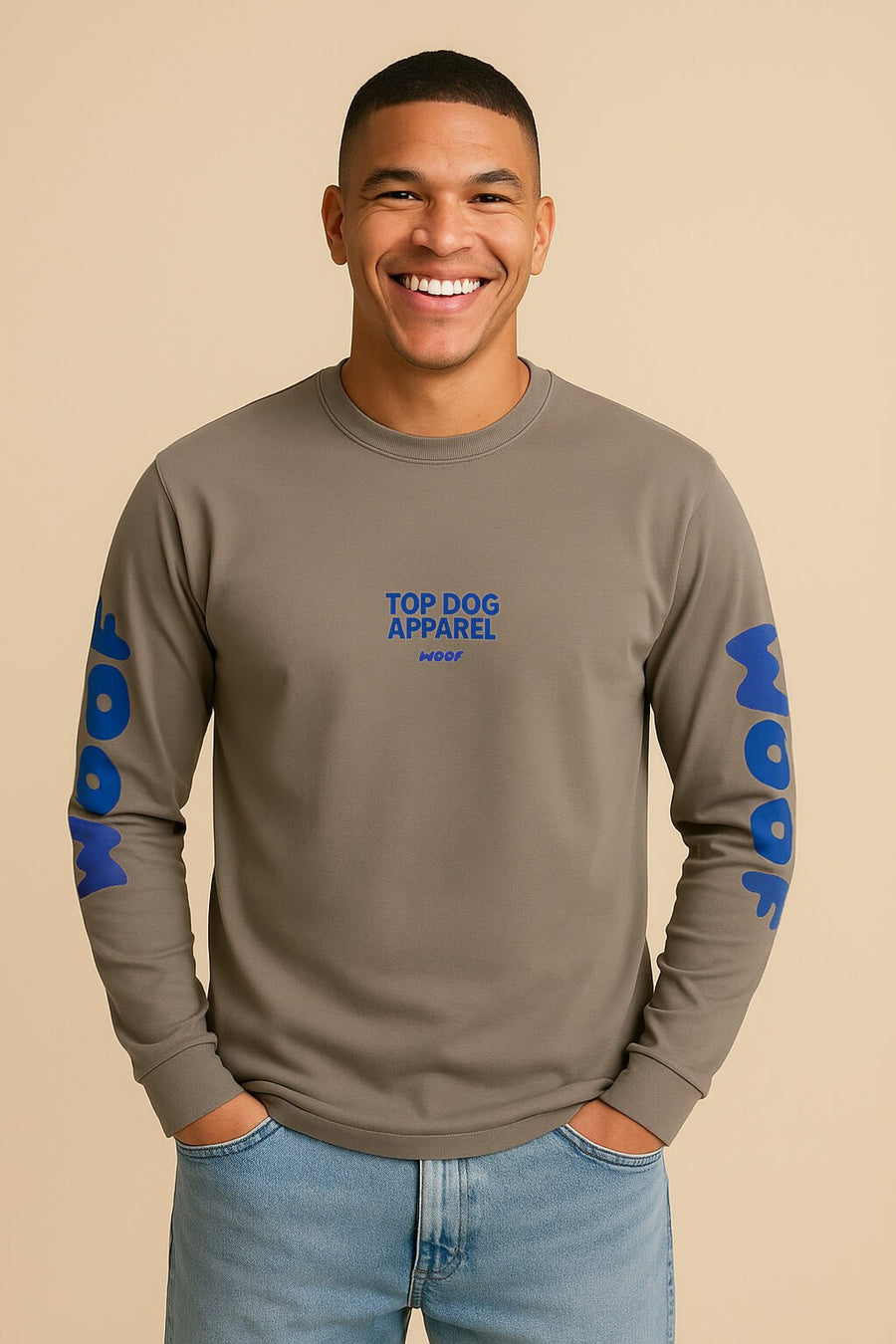 Grey Top Dog Apparel long sleeve T-Shirt from WOOF, front view