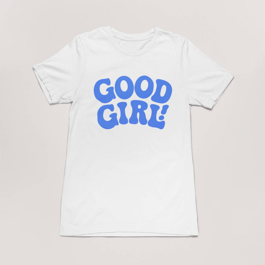 Good Girl T-Shirt from WOOF laid flat, showing the front print