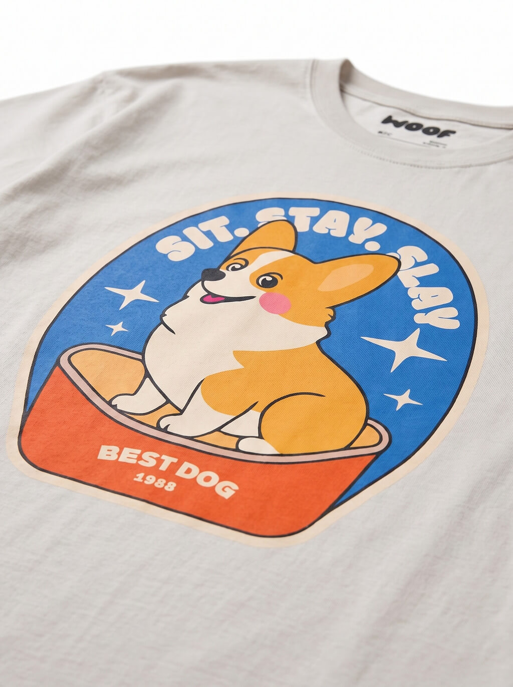 Close up of the print on the grey Best Dog Supreme T-Shirt from WOOF
