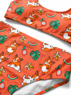 Tropical Corgi Splash High Waisted Bikini