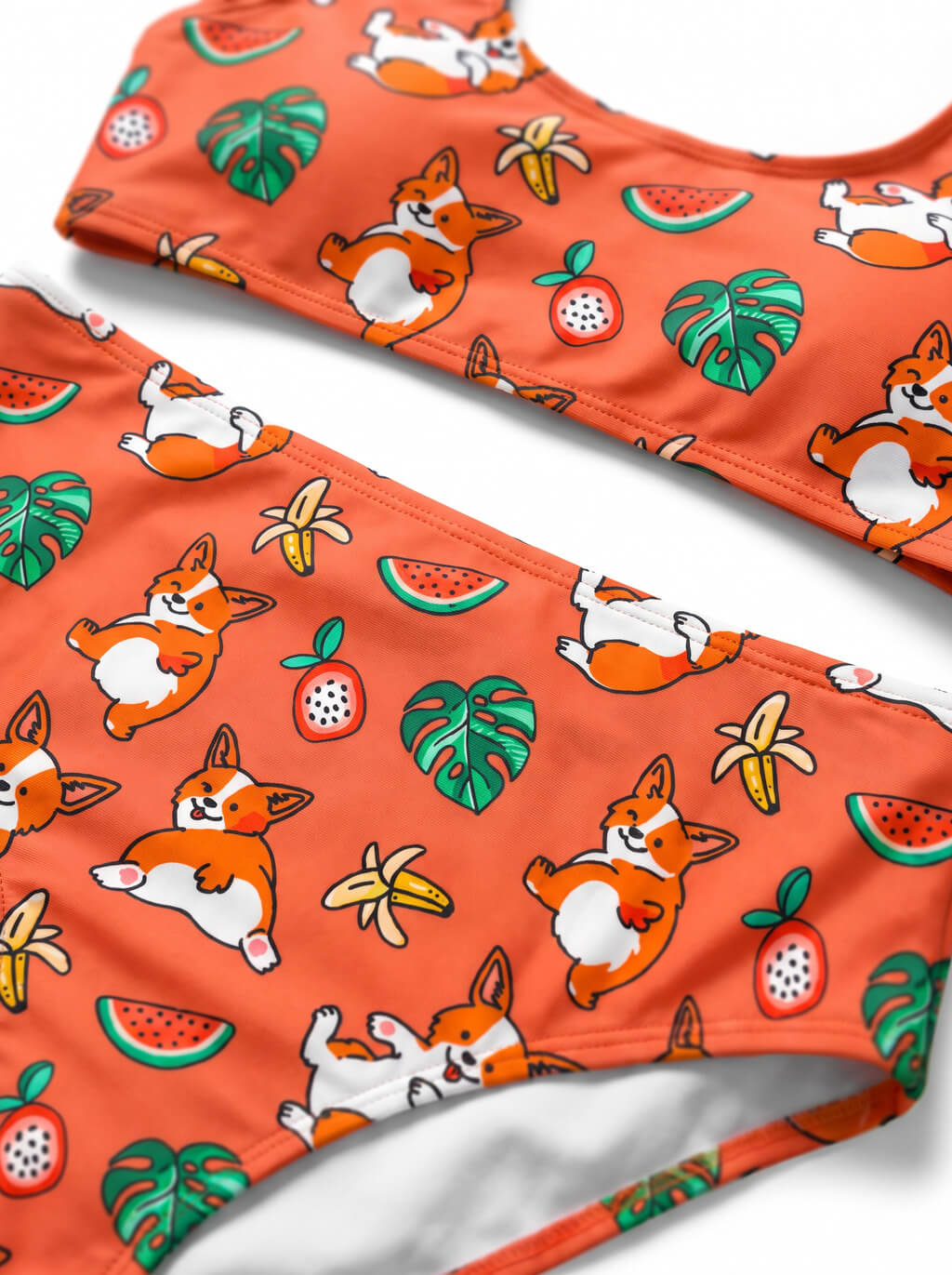 Tropical Corgi Splash High Waisted Bikini