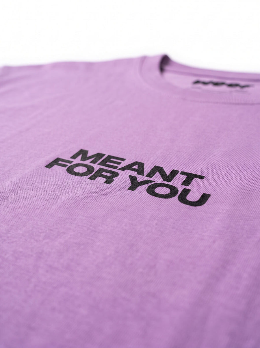 Close up of the front print on the lilac This Is Meant For You Dog T-Shirt from WOOF