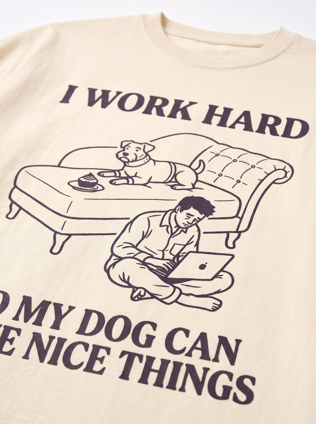 Print detail on the beige Nice Dog T-Shirt from WOOF