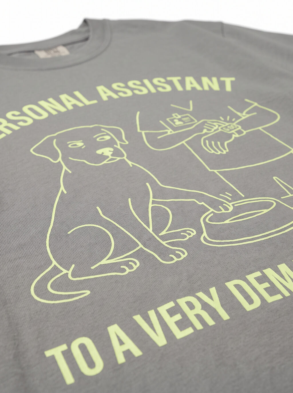 Print detail on the grey Personal Assistant Dog T-Shirt from WOOF