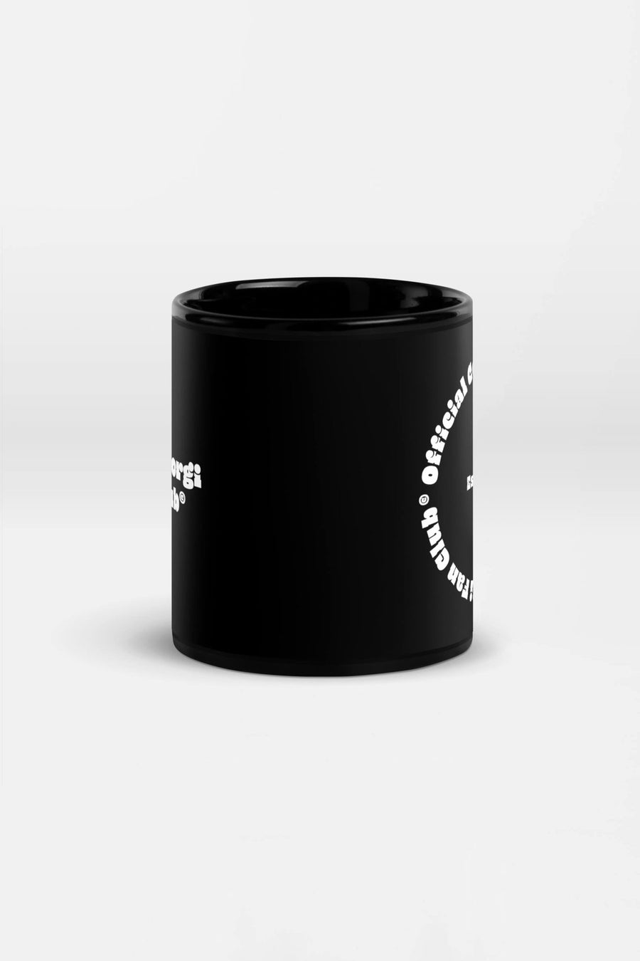 Side view of the Corgi Fan Club Mug from WOOF showing the handle