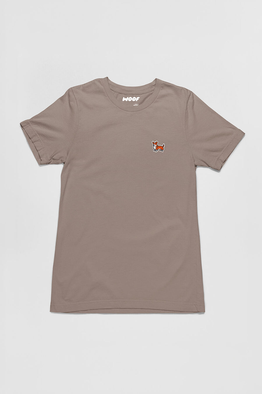 Pebble Corgi Bobtail Buddy T-Shirt from WOOF, front view of the corgi icon