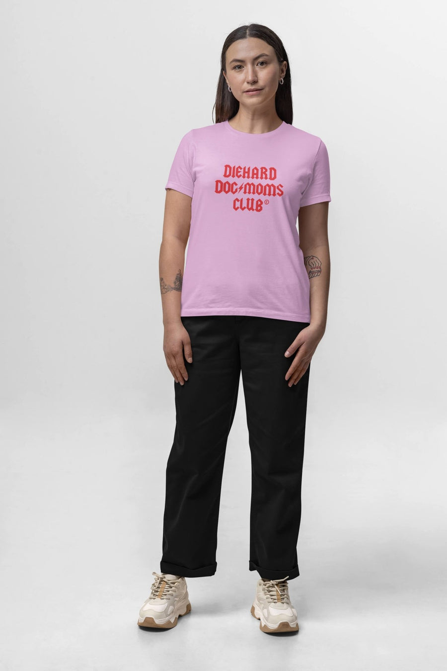 Lilac Diehard Dog Moms Club T-Shirt from WOOF, front view