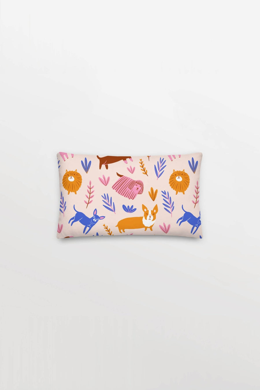 Doggy Daydream Pillow from WOOF, 20 by 12 inch lumbar cushion with the corgi print