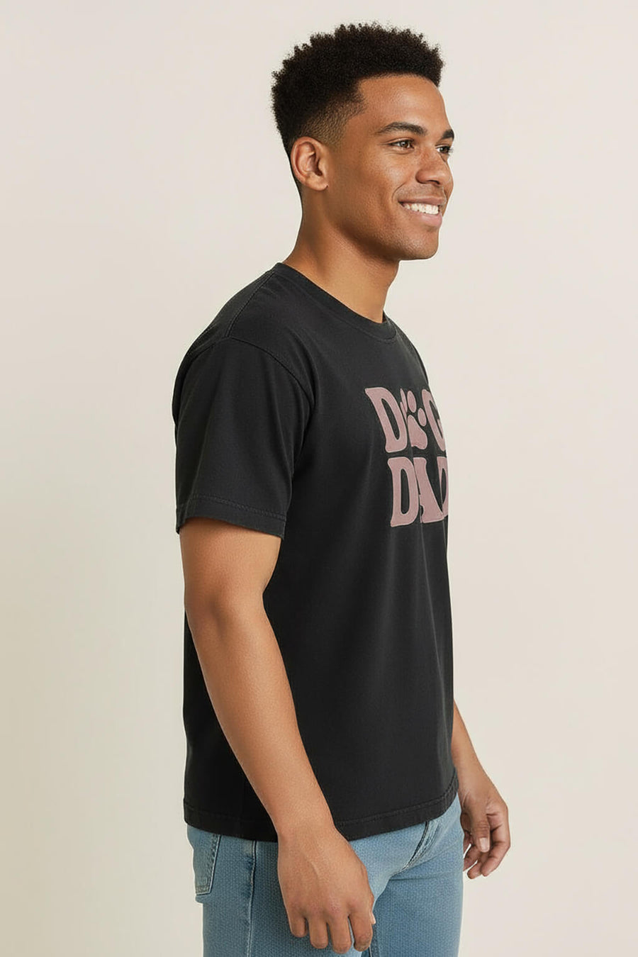 Side view of the black Soft Dog Dad T-Shirt from WOOF