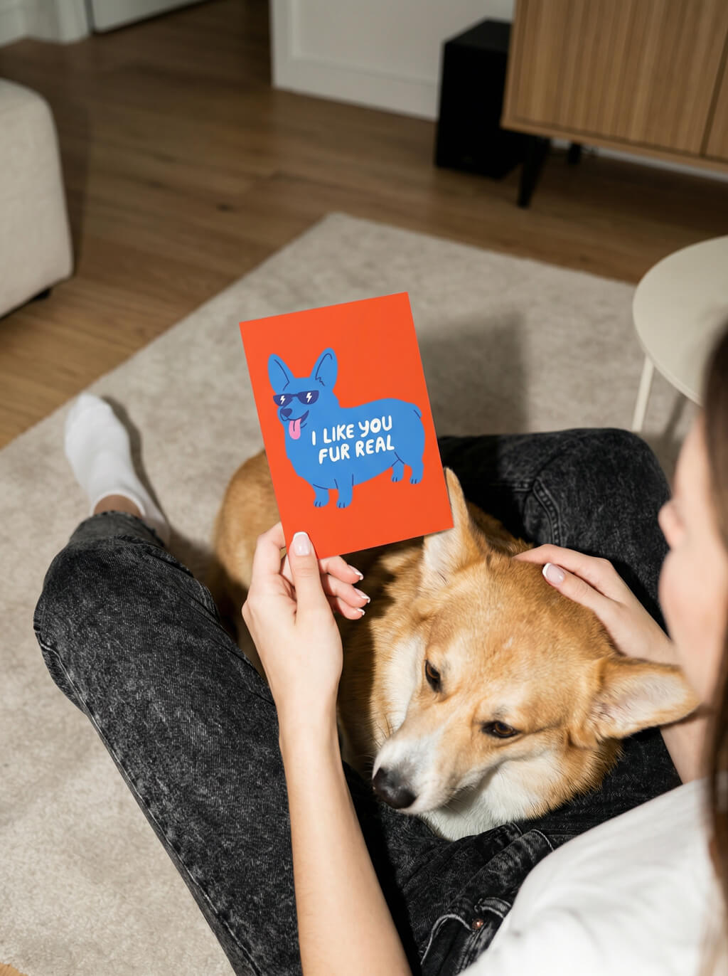 Corgi Valentines card from WOOF shown with the envelope