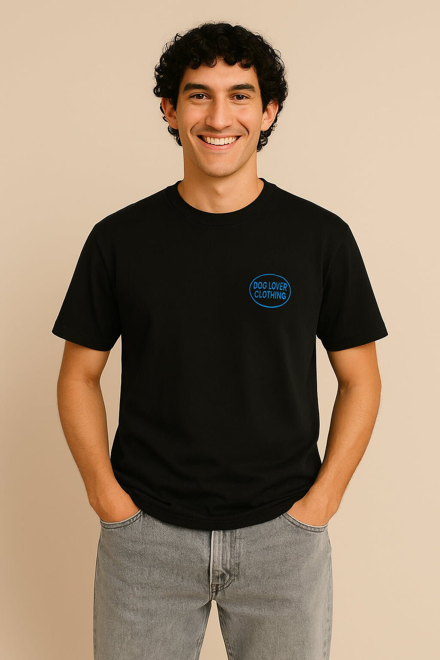 Black Retro Life is Better with a Dog T-Shirt from WOOF, front view
