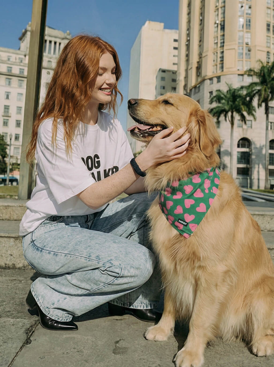 Valentines Day dog bandana from WOOF worn by a dog